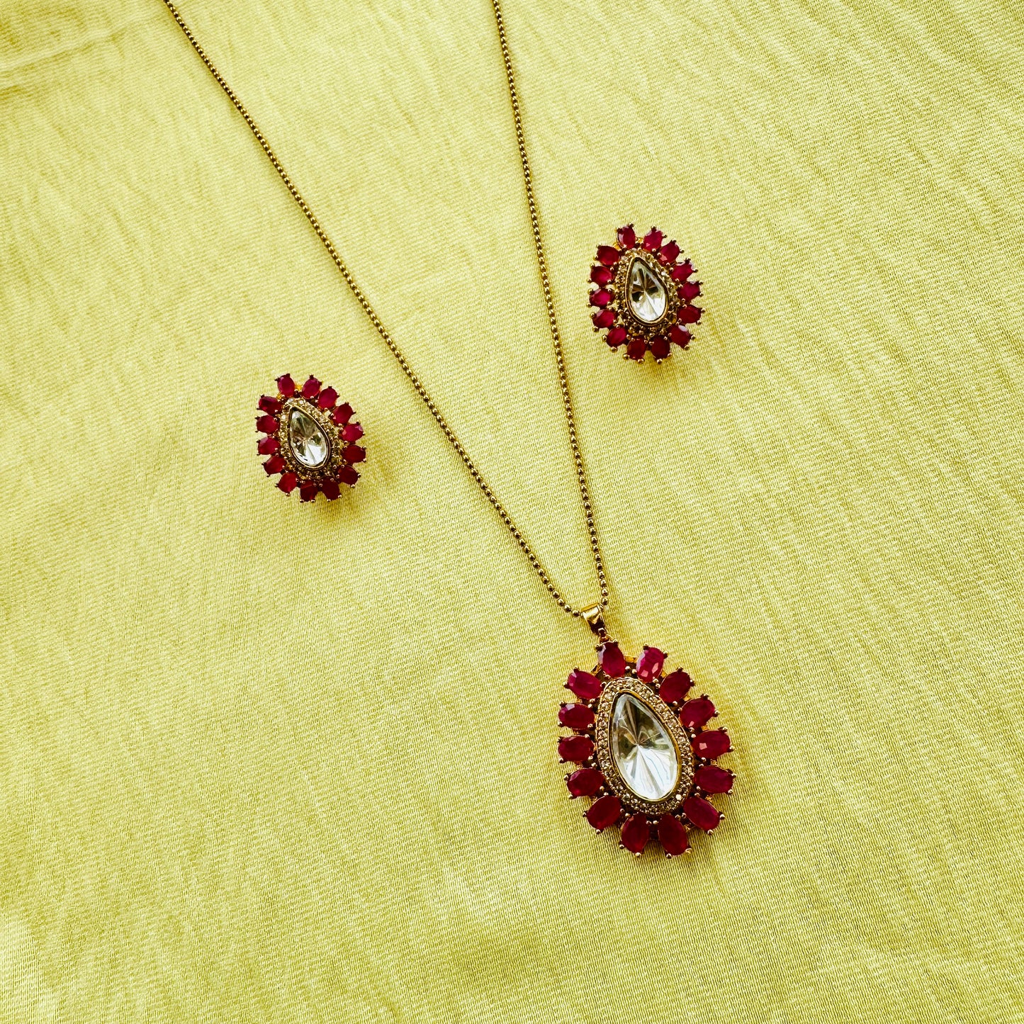 Ruby Polki Kundan Chain Pendent earring set