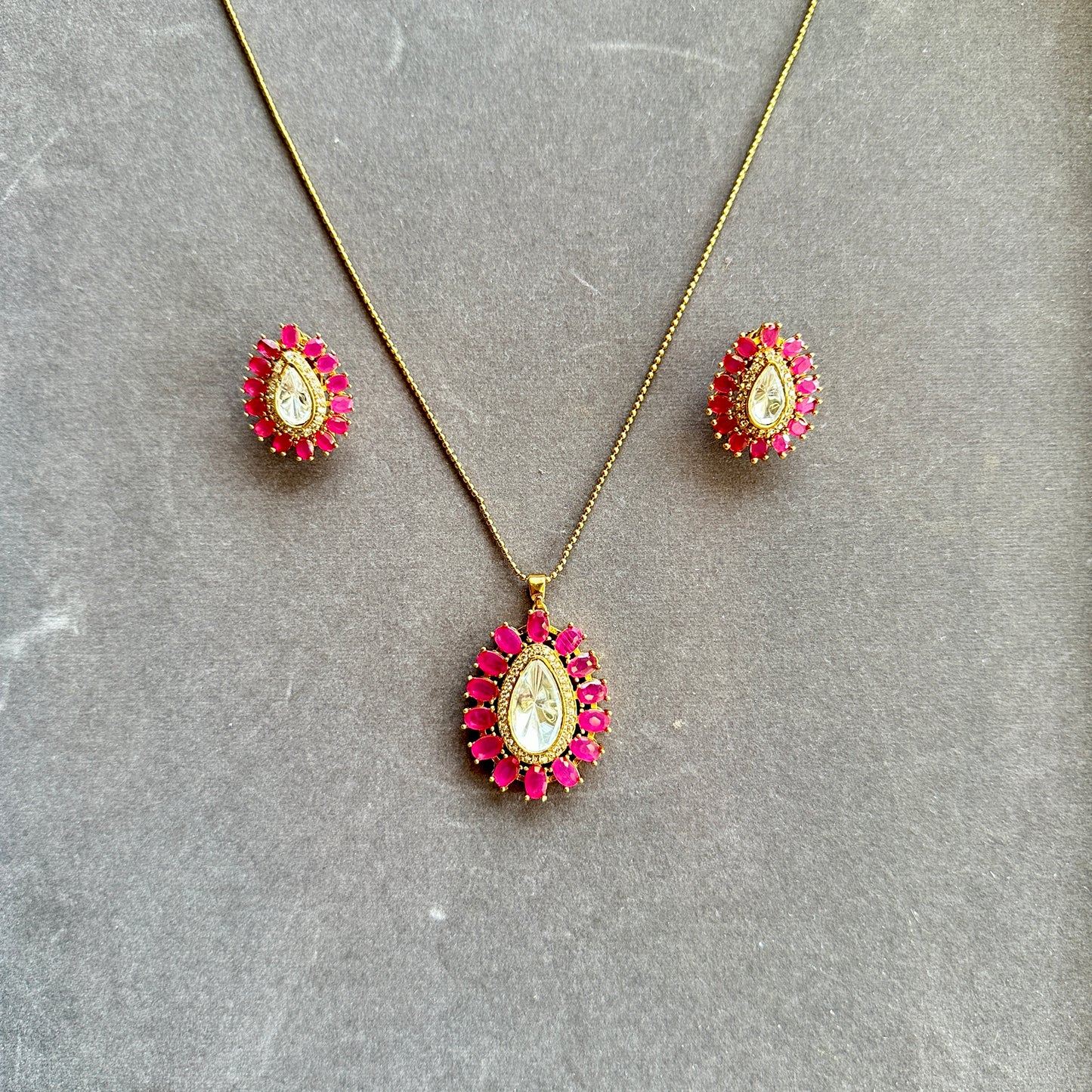 Ruby Polki Kundan Chain Pendent earring set