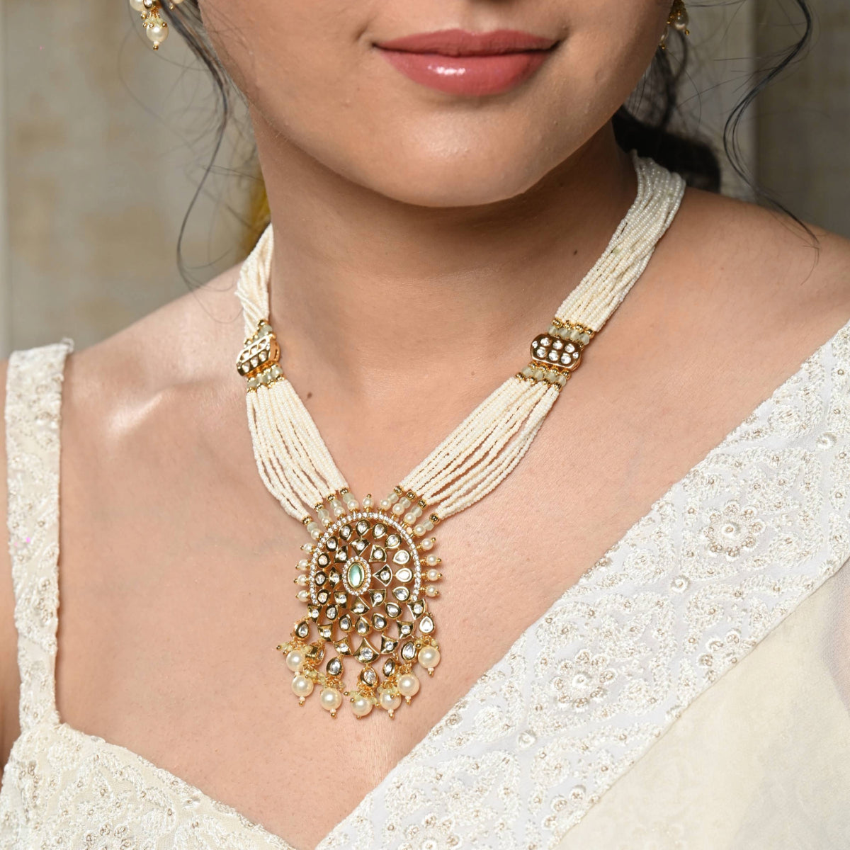 Long Multi-layered Polki Kundan Necklace Set