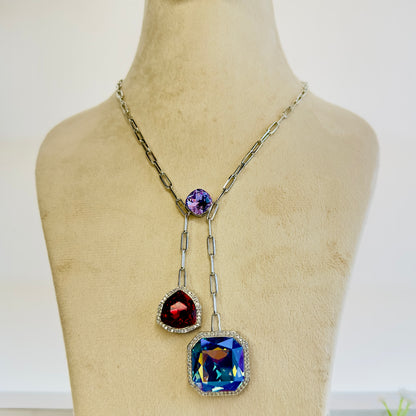 Multicolor Swarovski Tie chain with Stud Earrings