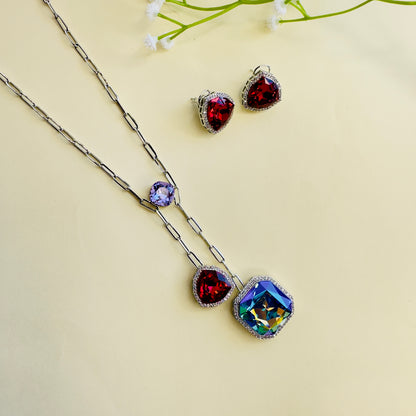 Multicolor Swarovski Tie chain with Stud Earrings