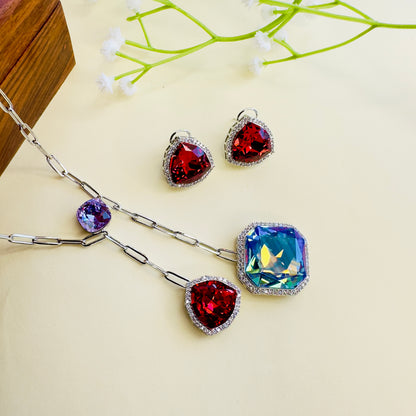 Multicolor Swarovski Tie chain with Stud Earrings