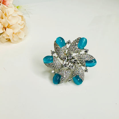 Stridhan Turquoise American Diamond studded Flower Ring