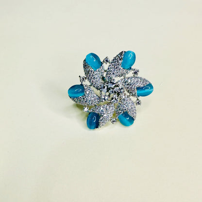 Stridhan Turquoise American Diamond studded Flower Ring