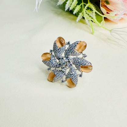 Stridhan Apricot American Diamond Studded Flower Ring