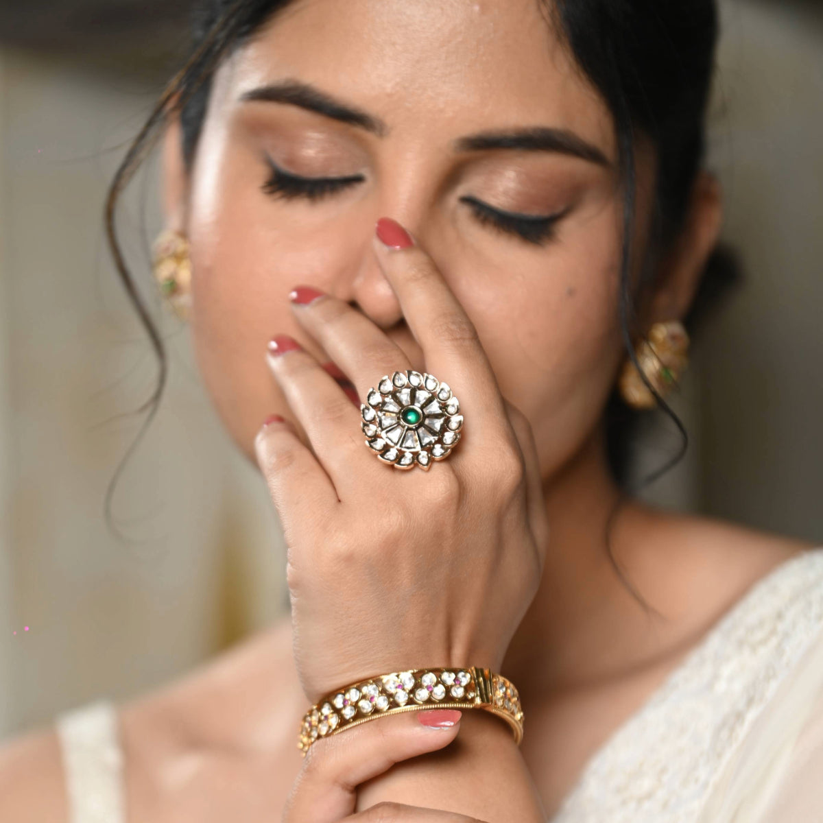 Stridhan Gold Finish Kundan Polki Ring