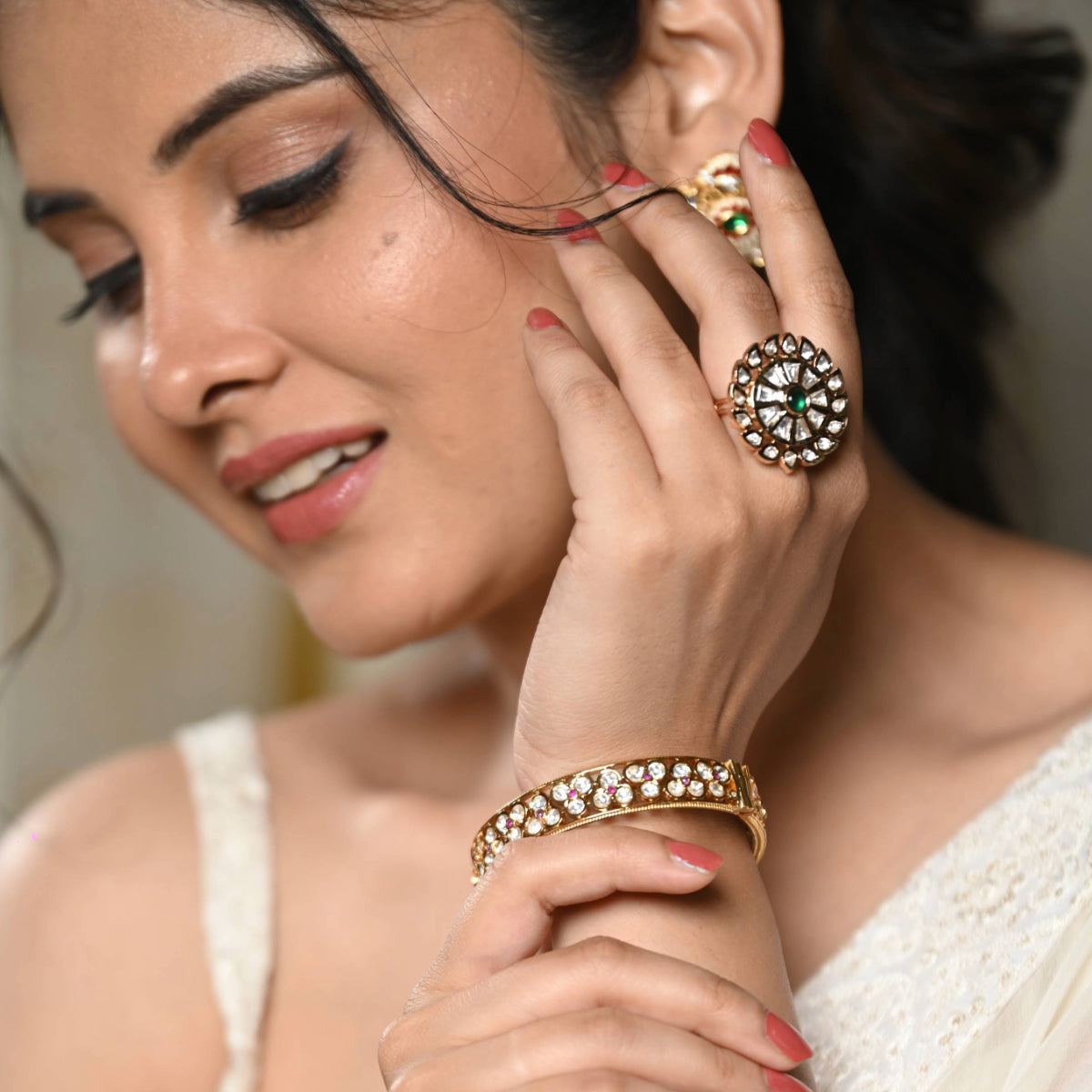 Stridhan Gold Finish Kundan Polki Ring