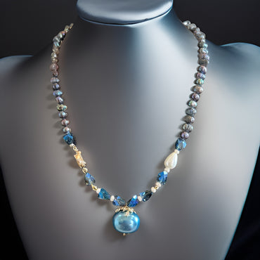 Stridhan Natural Deep Blue 18mm Pearl Necklace Set